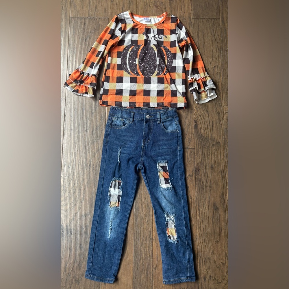Girl 7/8  Pumpkin Plaid Matching Set